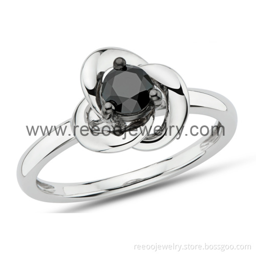 925 Silver Round Cutting Black Agate Color CZ Rings